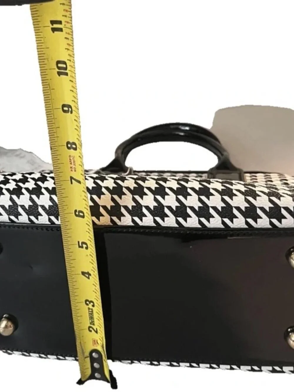 Ruby Collection Houndstooth Satchel Black White Bowler Handbag Gold Trim USA NWT